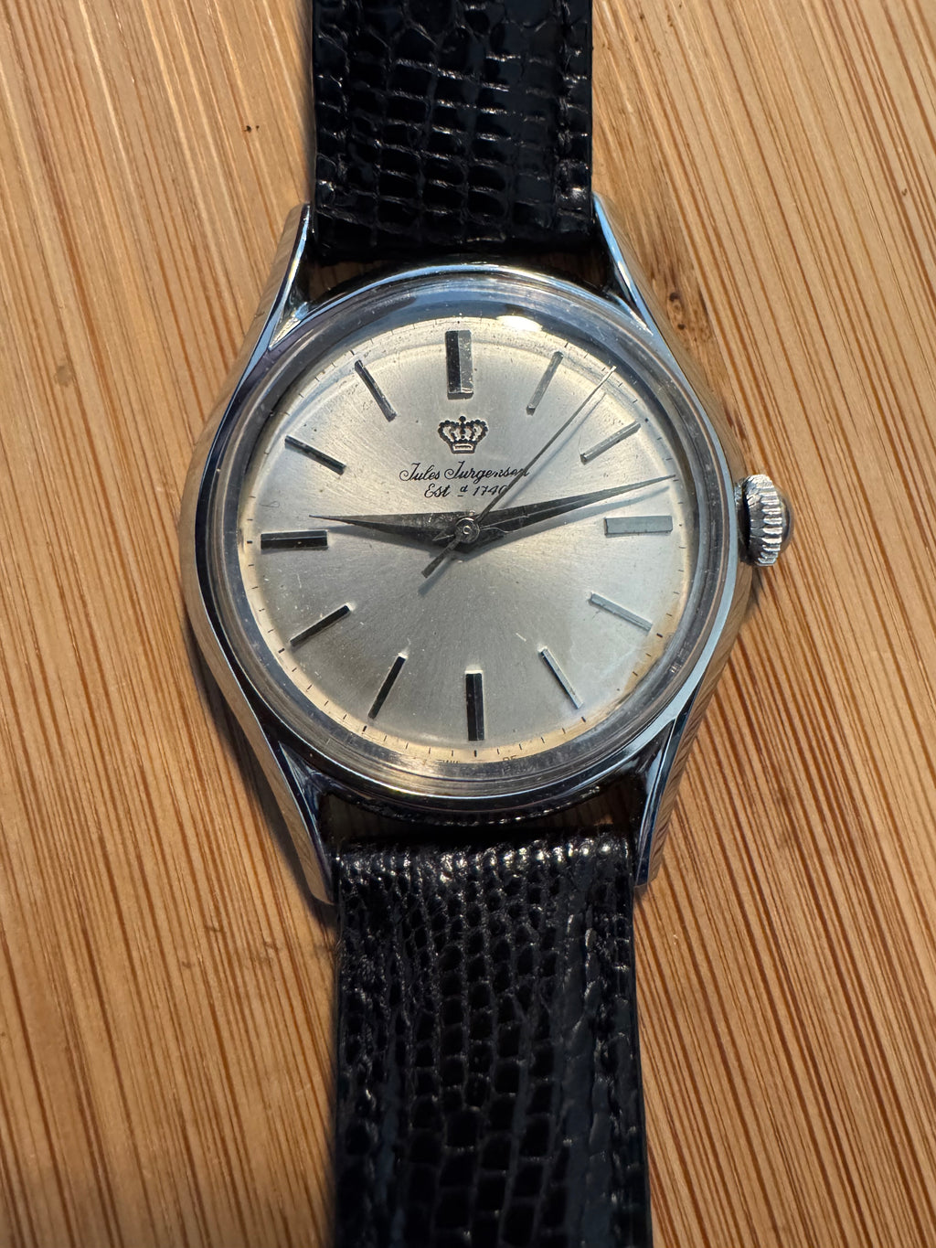 Jules Jurgensen Silver Sunburst Dial Manual Wind Circa 1950’s