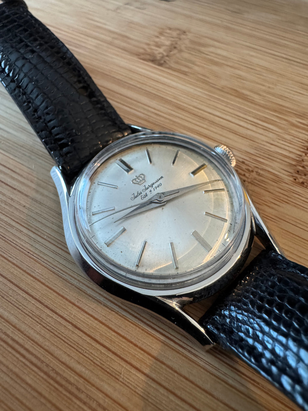 Jules Jurgensen Silver Sunburst Dial Manual Wind Circa 1950’s