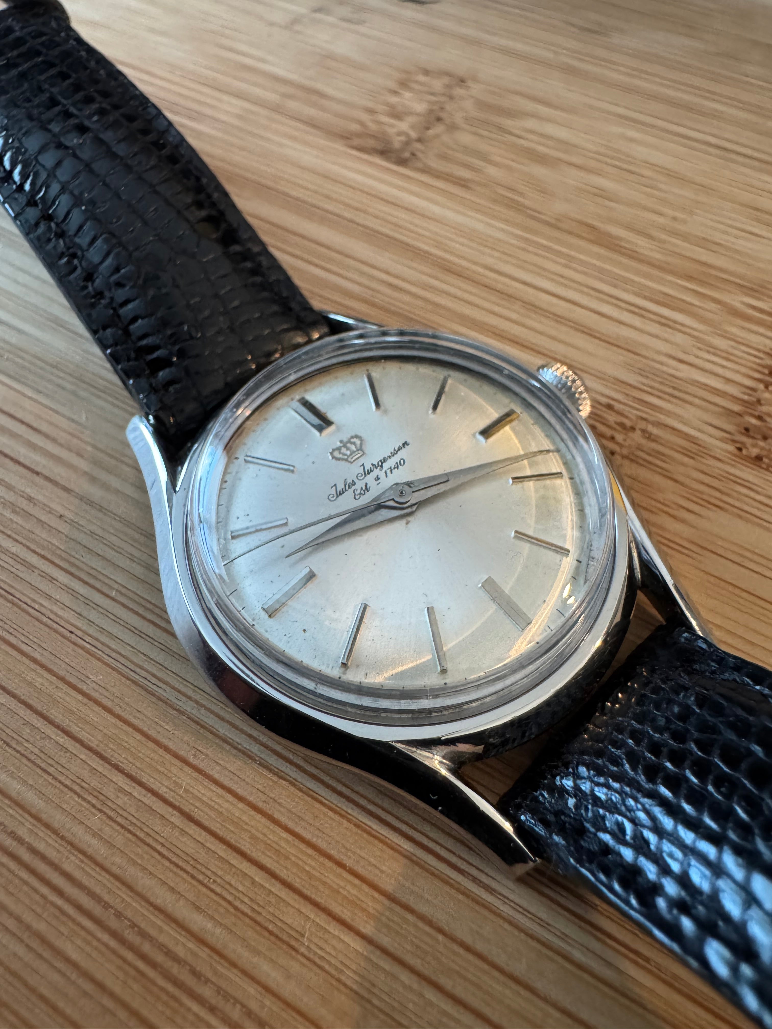 Jules Jurgensen Silver Sunburst Dial Manual Wind Circa 1950’s